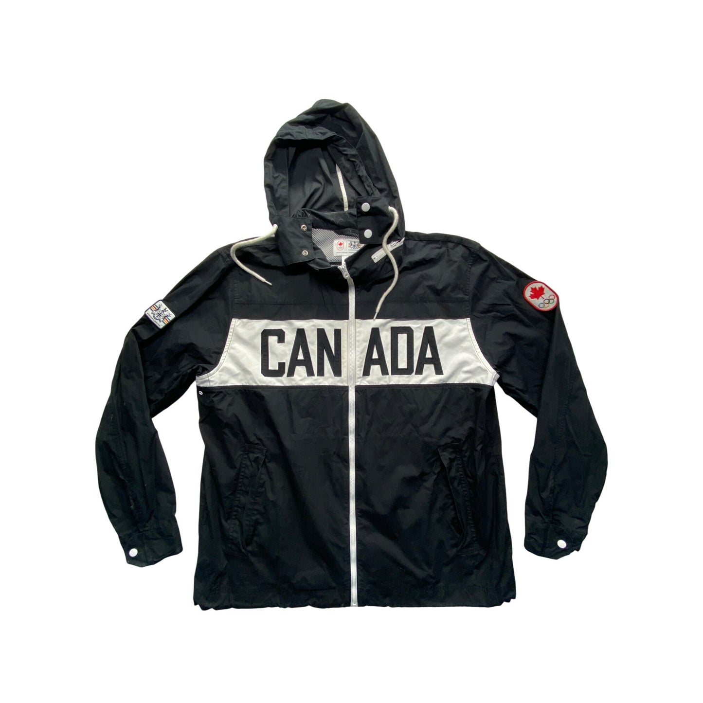 Canada Olympic Team Jacket Black & White Mens XL Windbreaker #7036