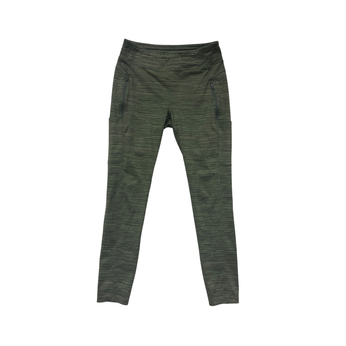 Alpine Design Womens Medium Green Striped Leggings With Zipper Pockets #6553