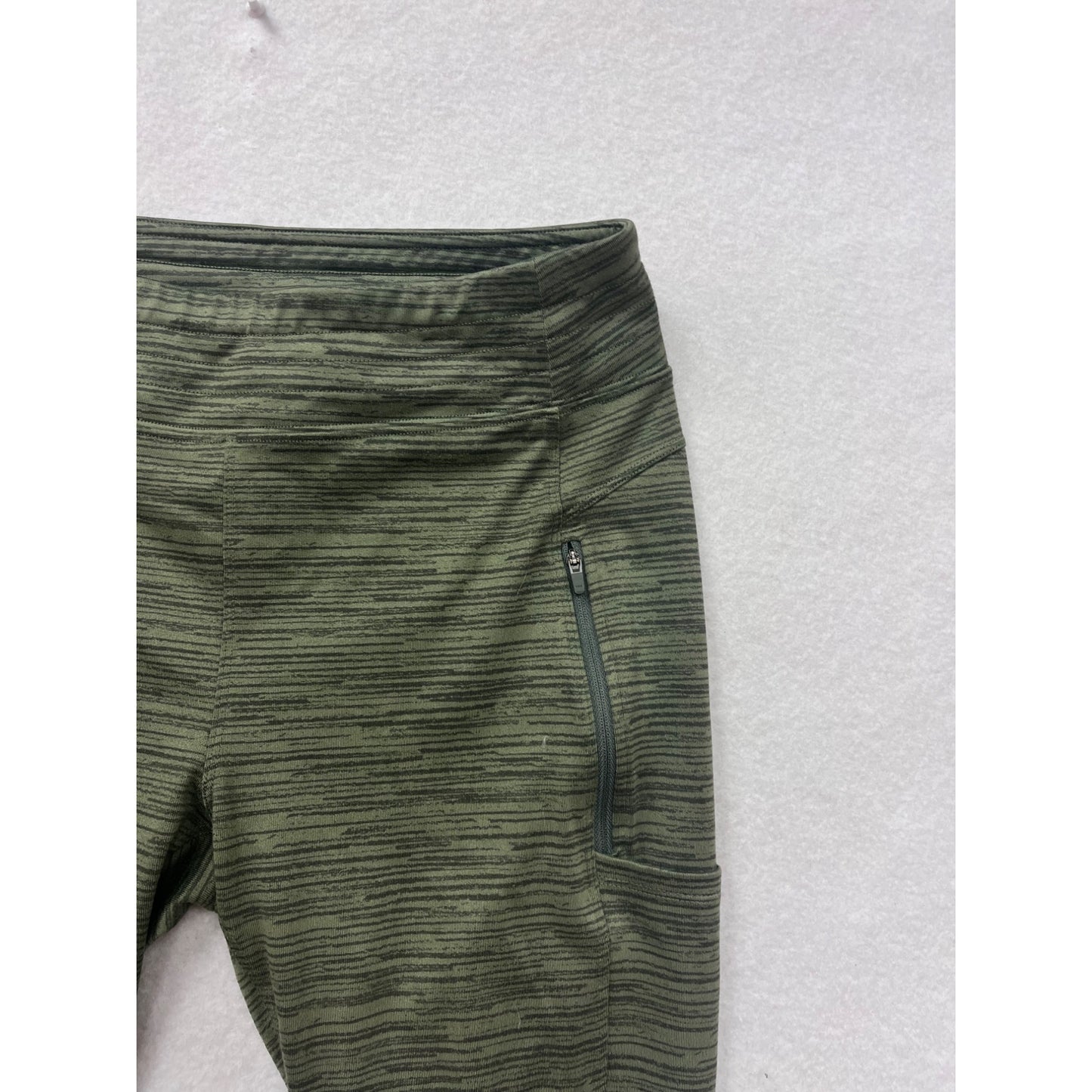Alpine Design Womens Medium Green Striped Leggings With Zipper Pockets #6553