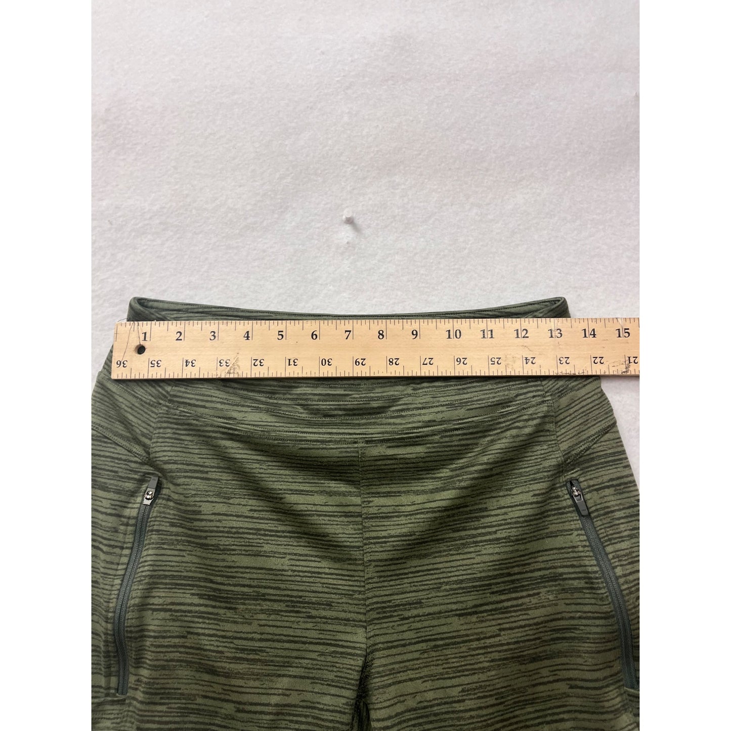 Alpine Design Womens Medium Green Striped Leggings With Zipper Pockets #6553