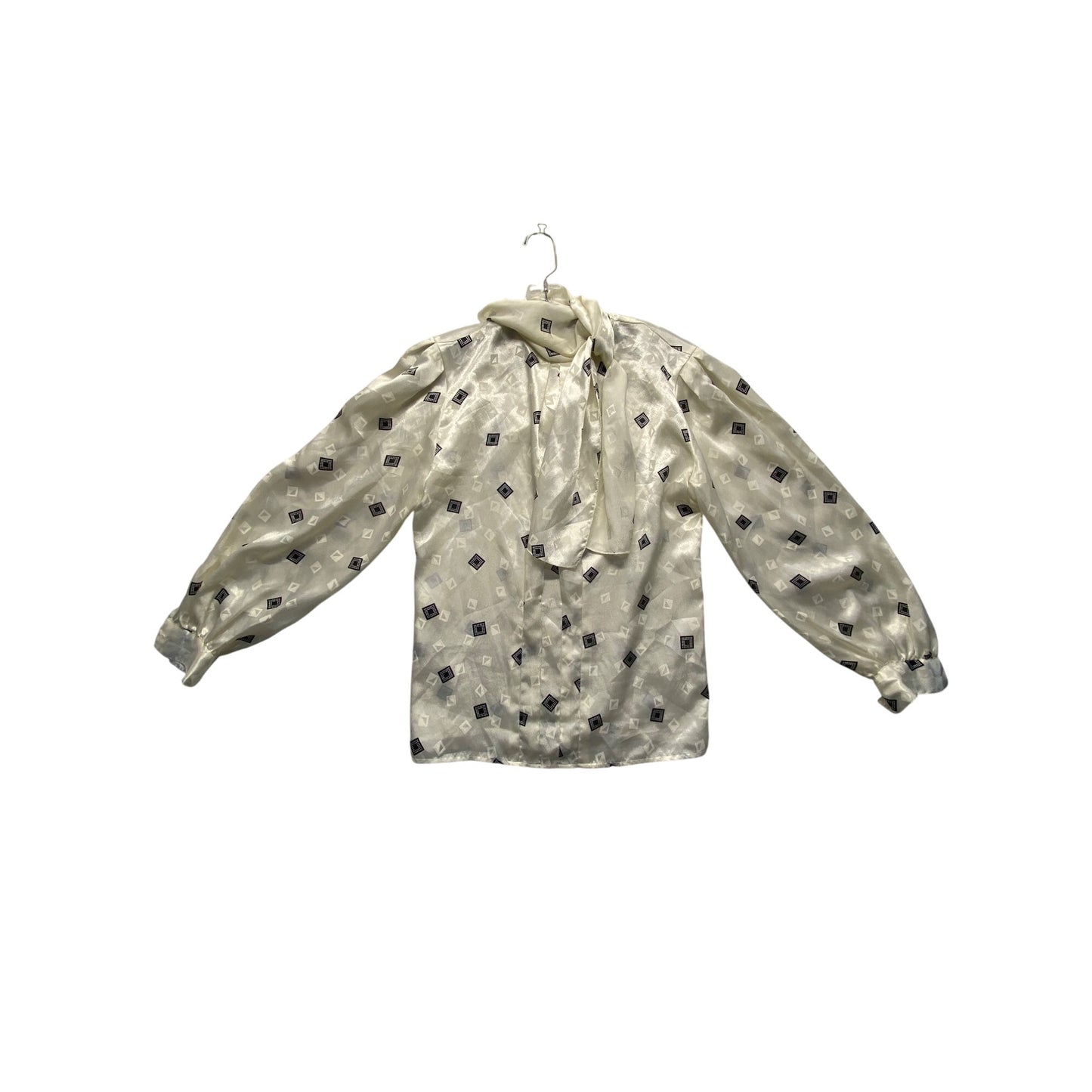 Michelle Stuart Vintage Ivory Blouse With Black Geometric Print #7106