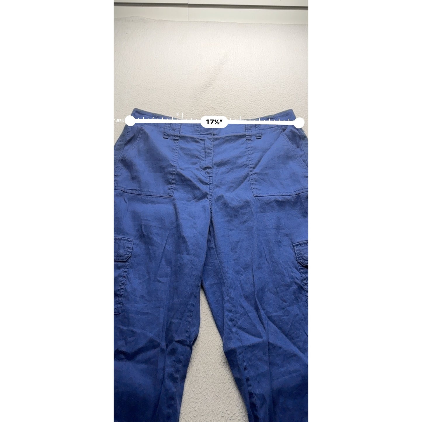 Chicos Blue Linen-Blend Cargo Pants Size 2 Crop With Pockets 458B