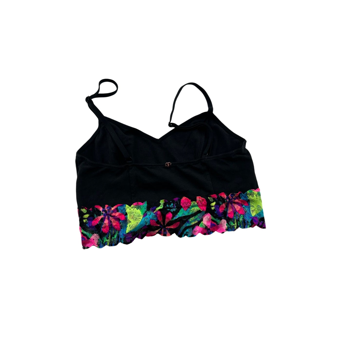Pink Victorias Secret Lace Trim Bralette Black Floral Adjustable Straps #6442