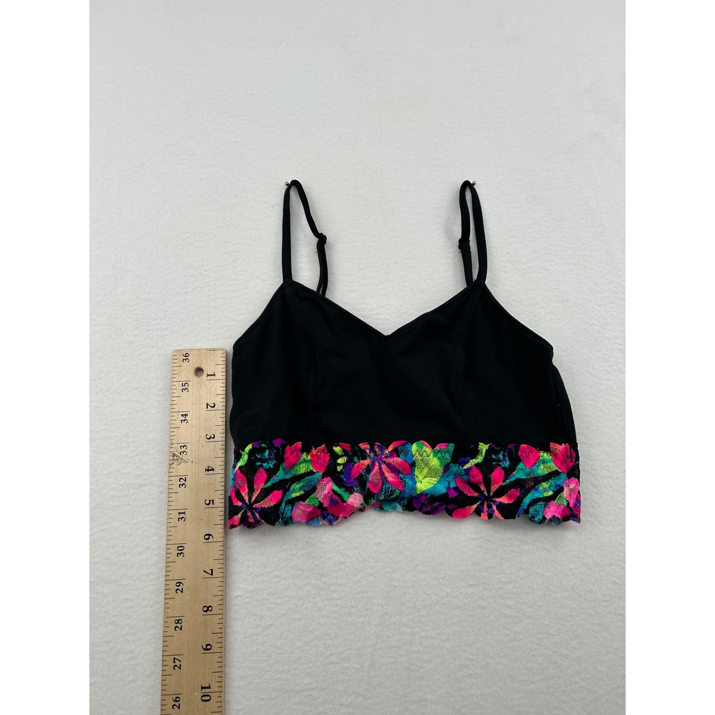 Pink Victorias Secret Lace Trim Bralette Black Floral Adjustable Straps #6442