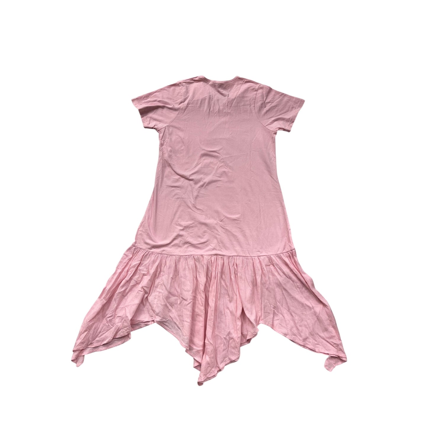 Peanut Punch Womens Pink Asymmetrical Hem Dress Featuring Floral Patch Graphic V-Neck Short Sleeves Size M #6918