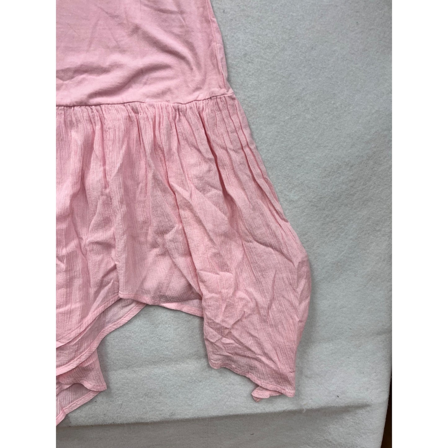 Peanut Punch Womens Pink Asymmetrical Hem Dress Featuring Floral Patch Graphic V-Neck Short Sleeves Size M #6918