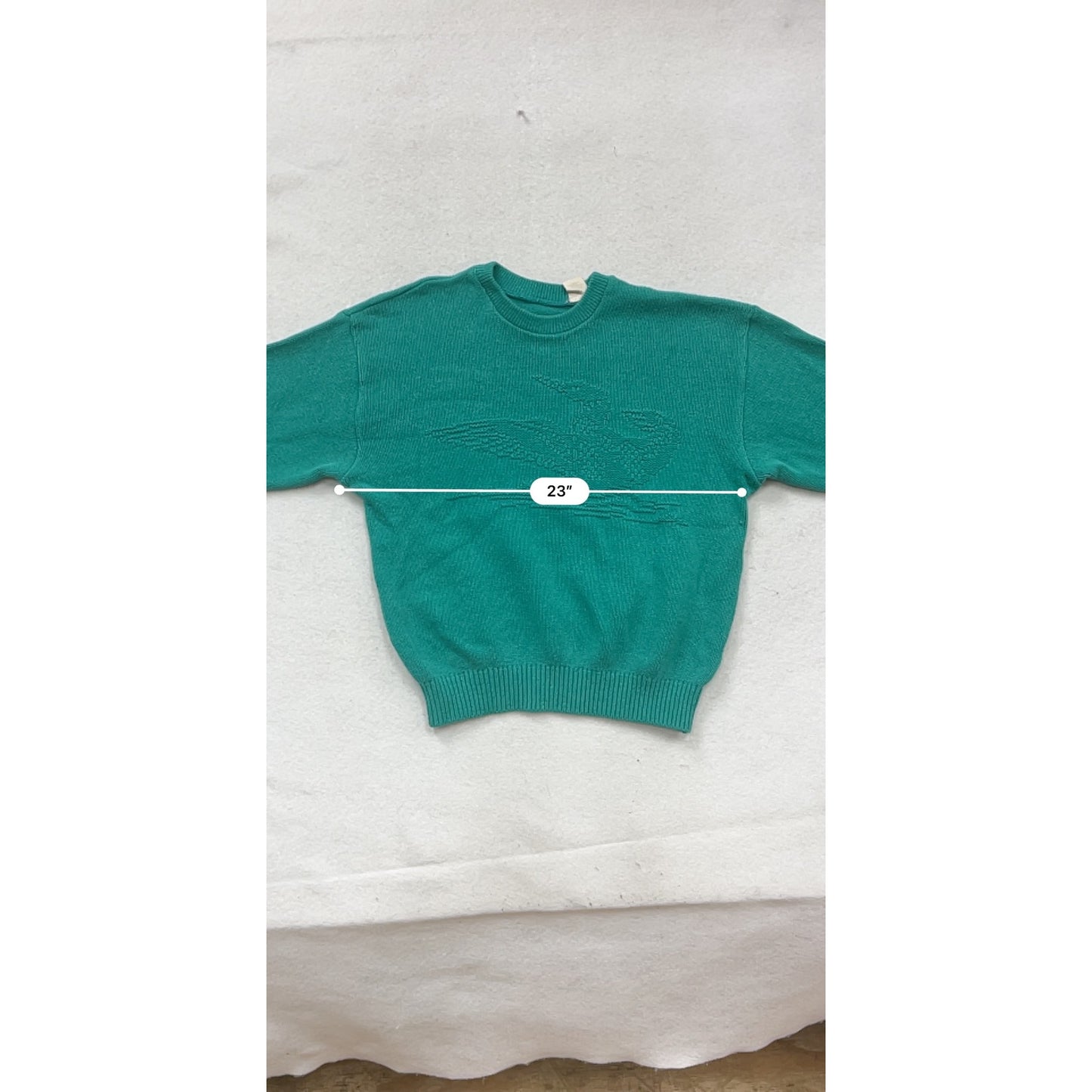 Vintage 1980s Teal Knit Sweater With Embossed Bird Design Crewneck #99A