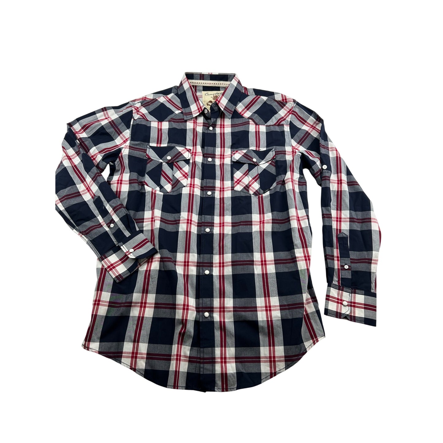Mens Coastal Plaid Button-Down Shirt Red/Blue/White Long Sleeve #6656