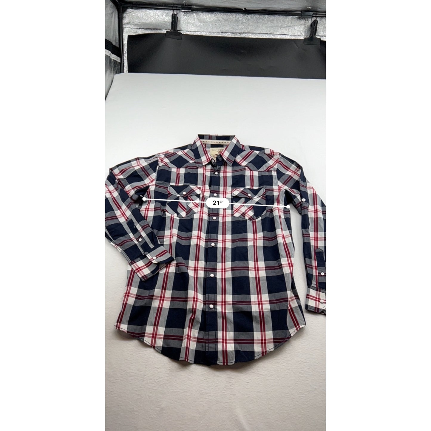 Mens Coastal Plaid Button-Down Shirt Red/Blue/White Long Sleeve #6656