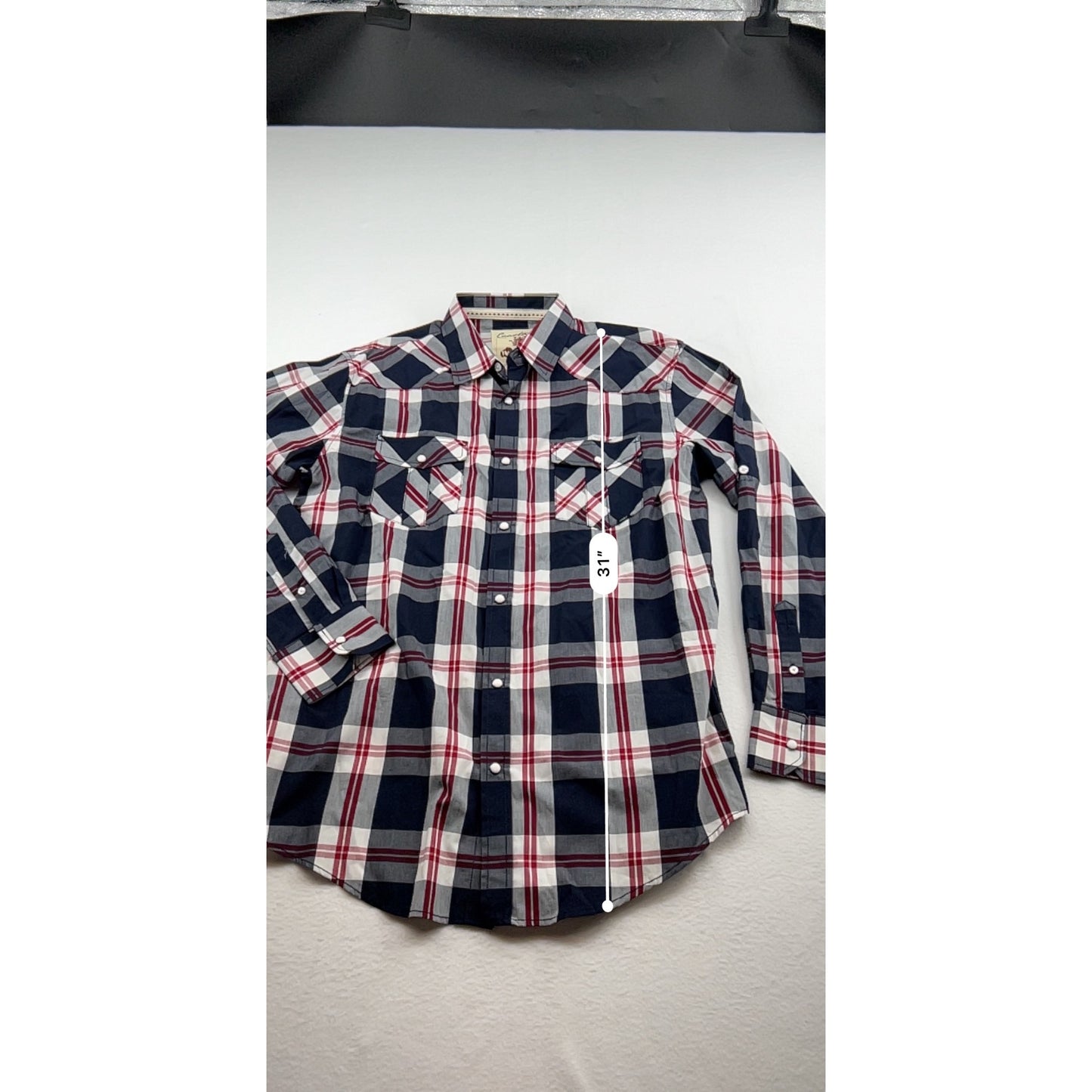 Mens Coastal Plaid Button-Down Shirt Red/Blue/White Long Sleeve #6656