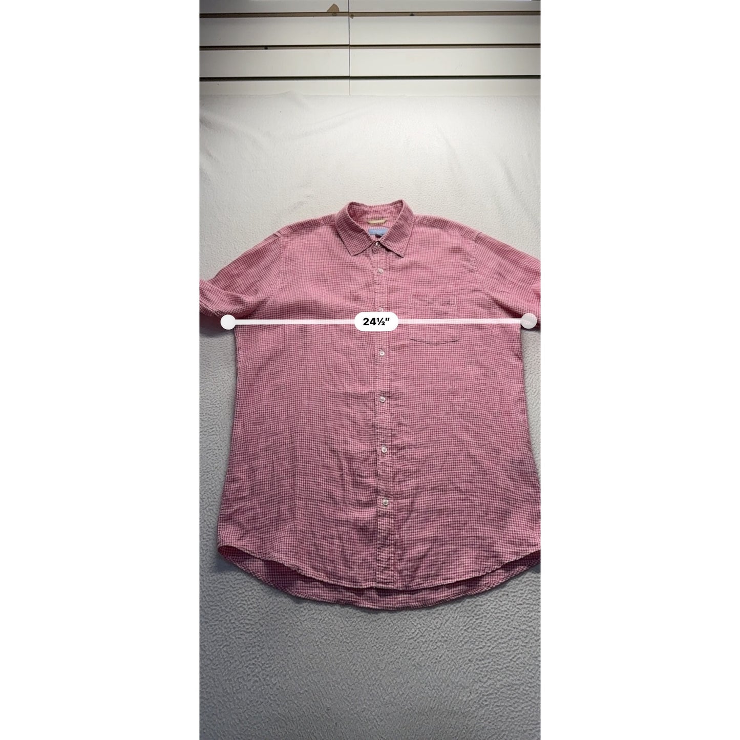 Toscano Aqua Red Gingham Long Sleeve Button-Up L 100% Linen #9041