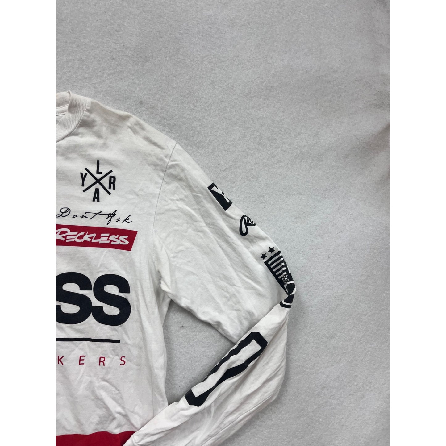 Young & Reckless White Graphic Long Sleeve T-Shirt Mens Small #8274