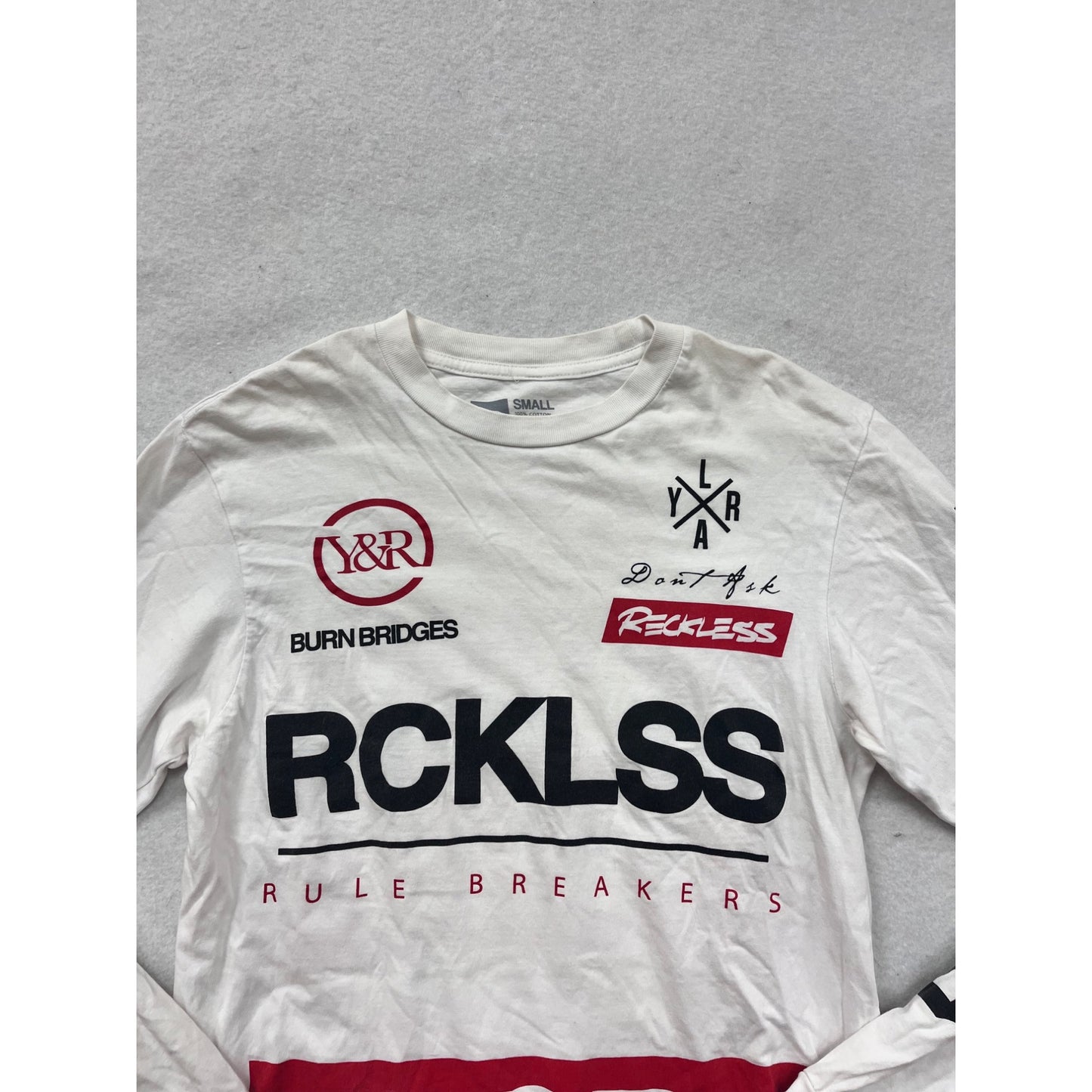 Young & Reckless White Graphic Long Sleeve T-Shirt Mens Small #8274