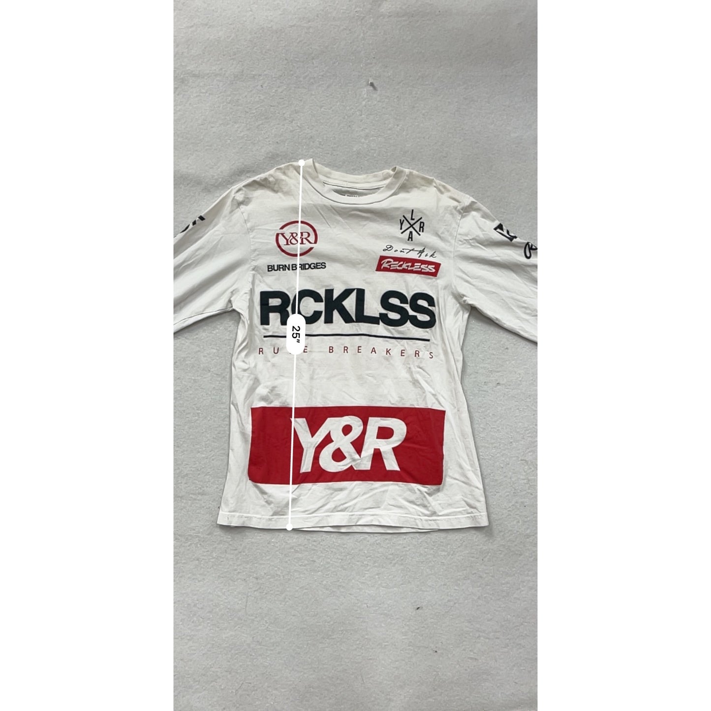 Young & Reckless White Graphic Long Sleeve T-Shirt Mens Small #8274
