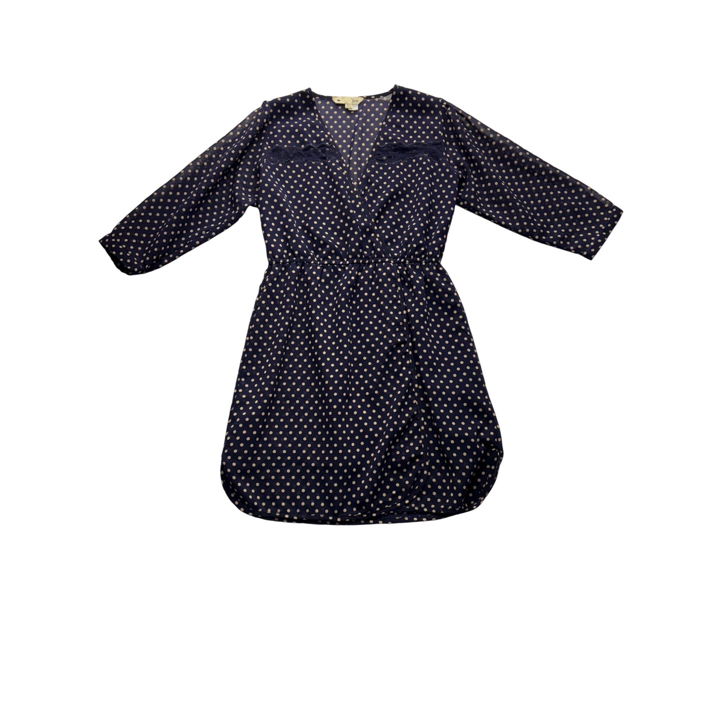 Yumi Polka Dot Wrap Dress Navy With Lace Detail #7545