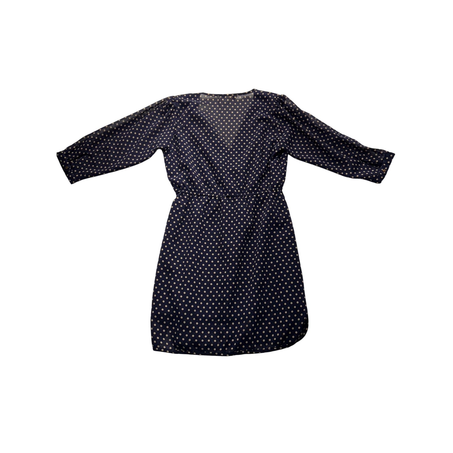 Yumi Polka Dot Wrap Dress Navy With Lace Detail #7545