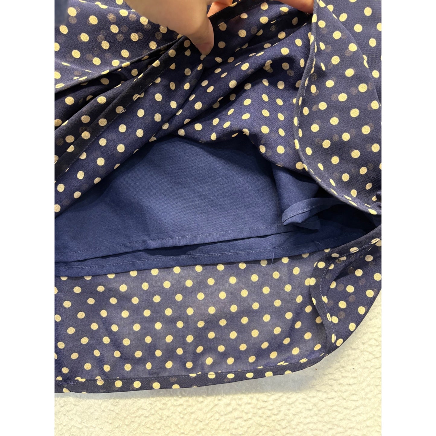 Yumi Polka Dot Wrap Dress Navy With Lace Detail #7545