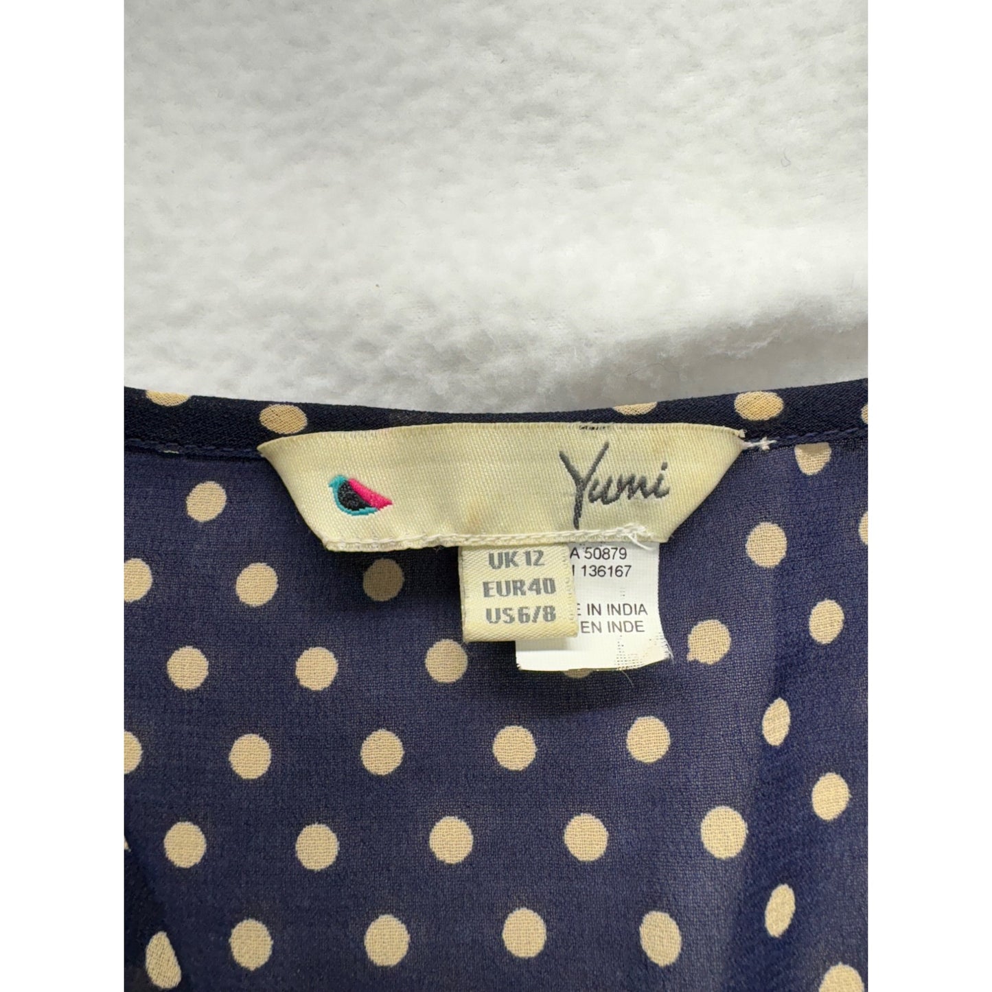 Yumi Polka Dot Wrap Dress Navy With Lace Detail #7545