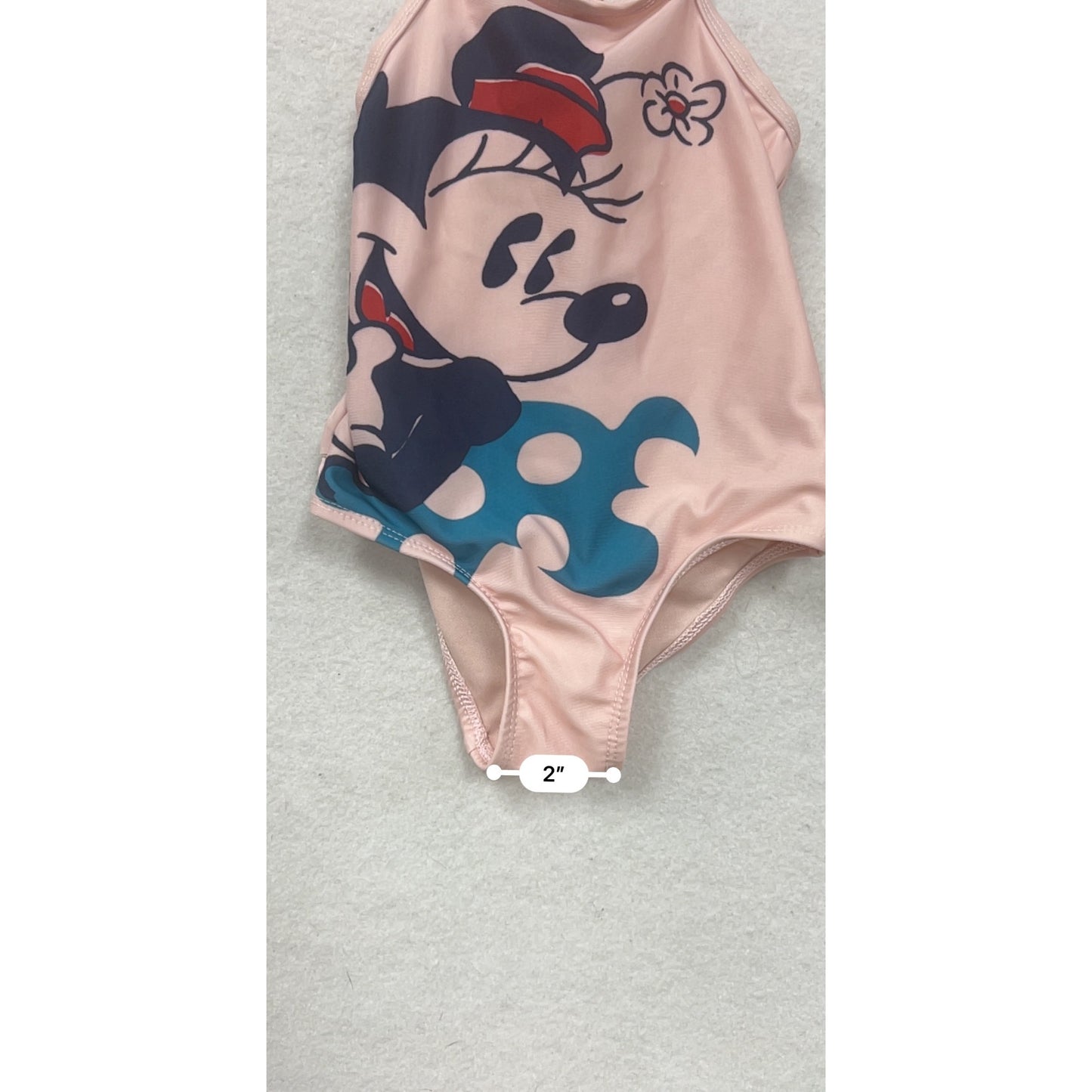 Disney Minnie Mouse Girls Pink One-Piece Swimsuit With Ruffle Back & Crisscross Straps #6596
