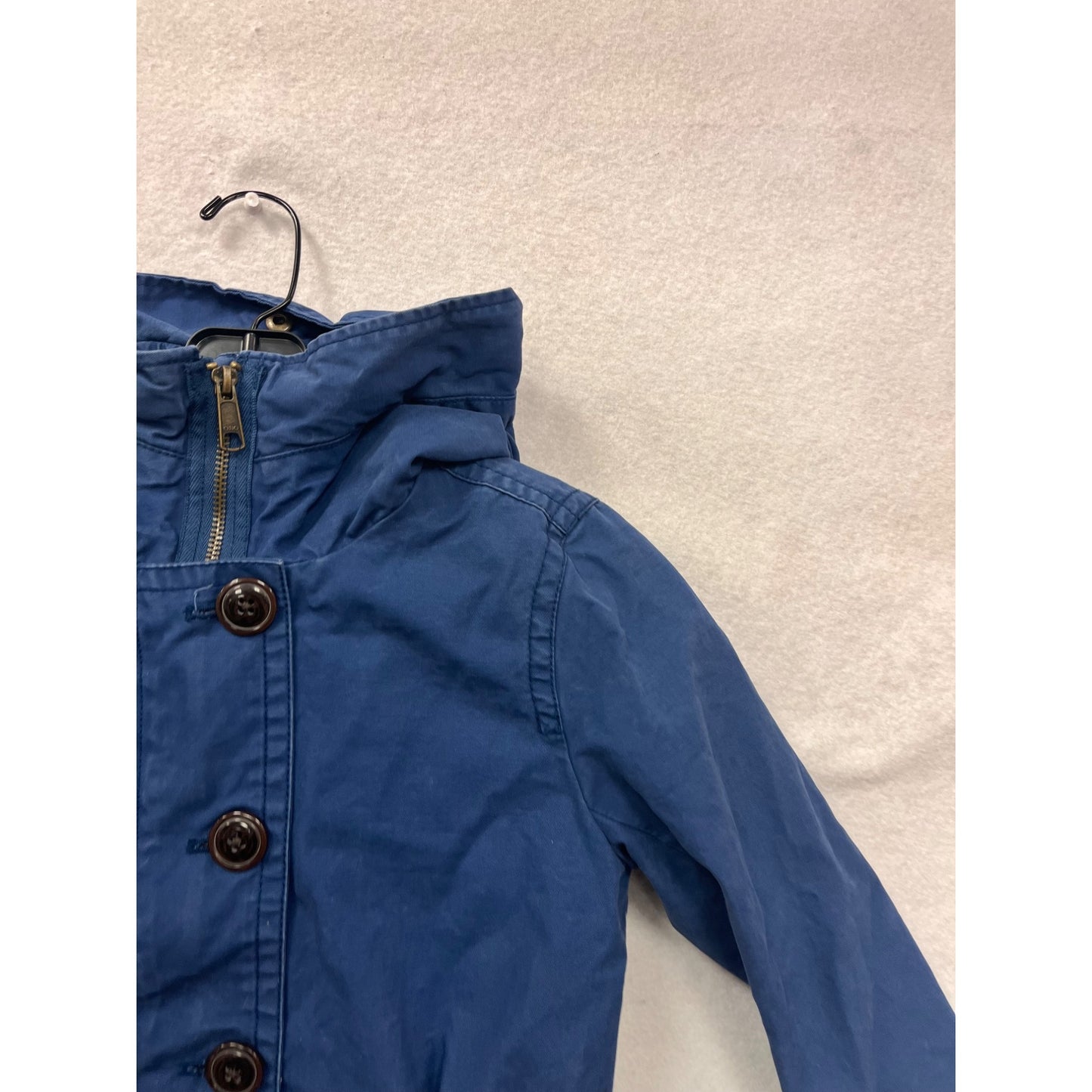 GapKids Blue Hooded Button-Front Coat W/ Faux Fur Lining For Girls Size M #6875