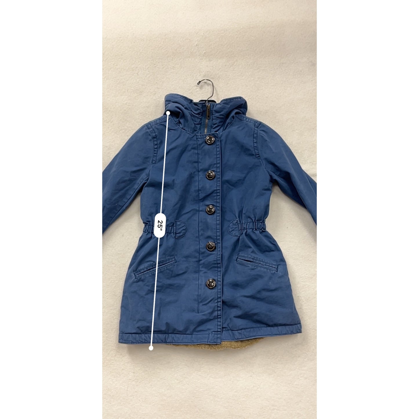 GapKids Blue Hooded Button-Front Coat W/ Faux Fur Lining For Girls Size M #6875