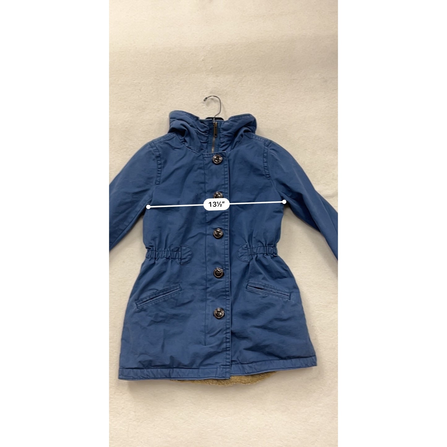 GapKids Blue Hooded Button-Front Coat W/ Faux Fur Lining For Girls Size M #6875
