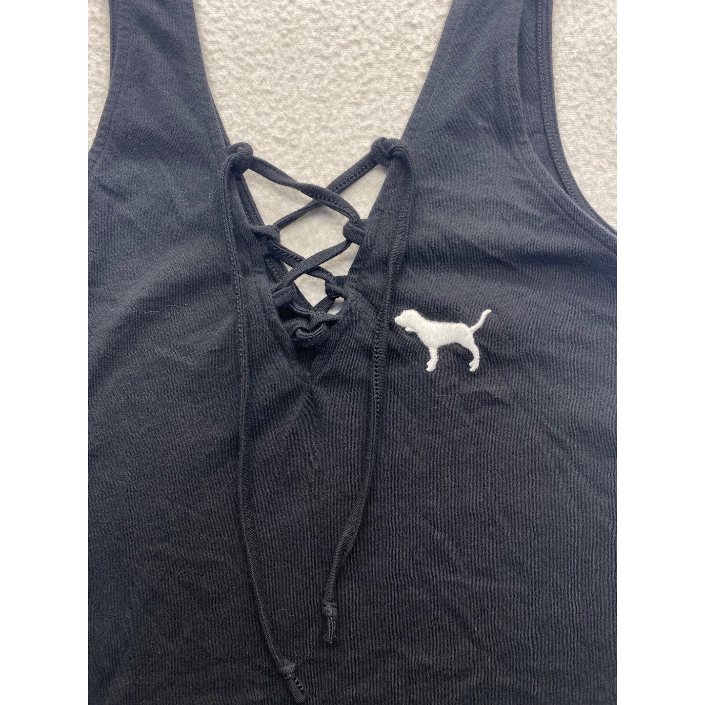 Victorias Secret Pink Black Lace-Up Tank Top Womens Size S #7113