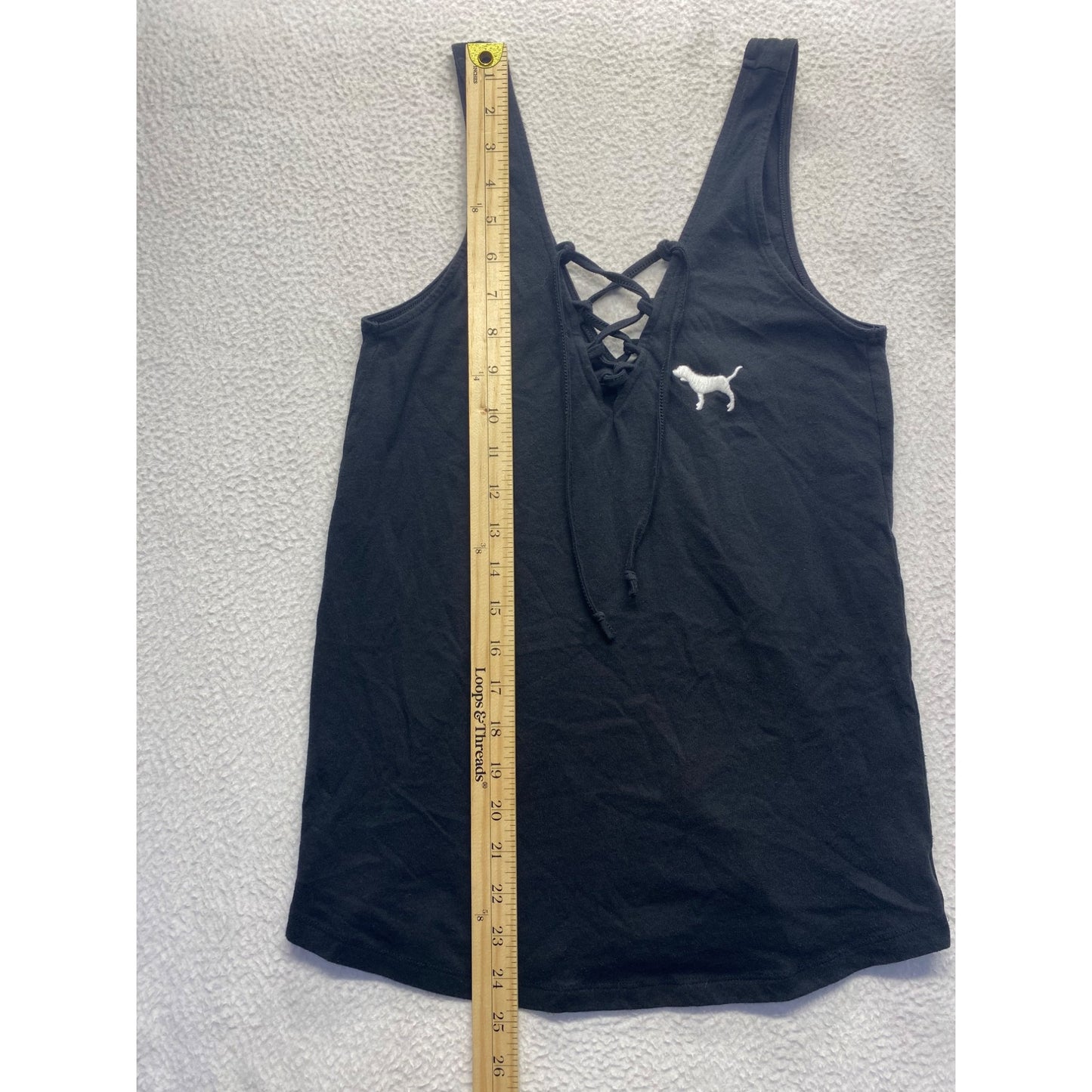 Victorias Secret Pink Black Lace-Up Tank Top Womens Size S #7113