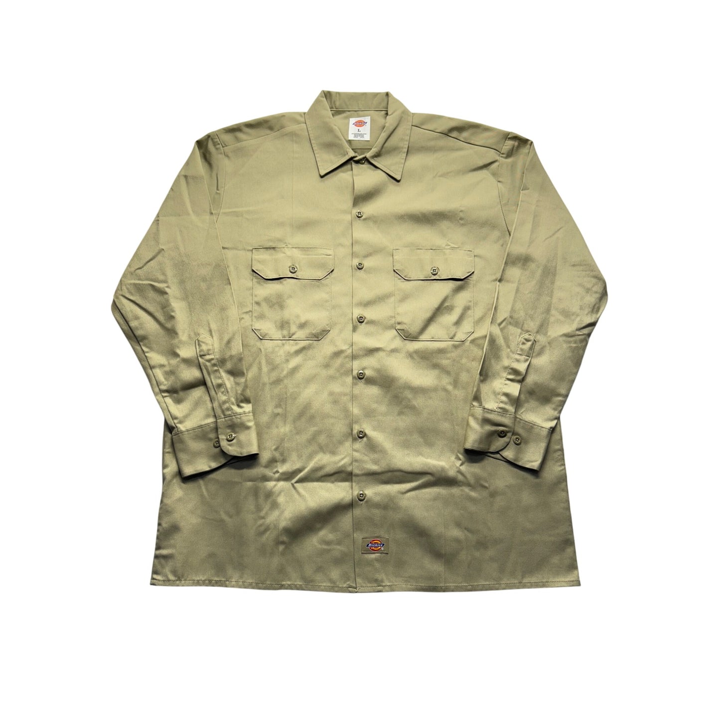 Dickies Mens Khaki Button-Up Long Sleeve Work Shirt L #7807