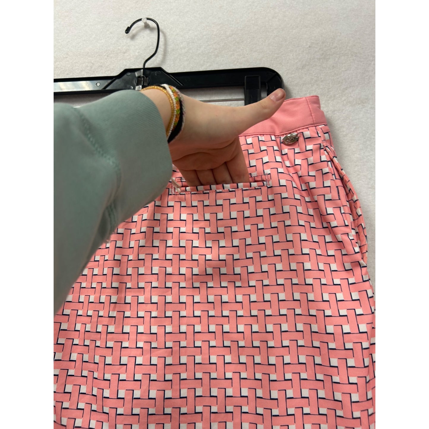 Pink Geometric Print A-Line Mini Skirt With Side Pockets #6992