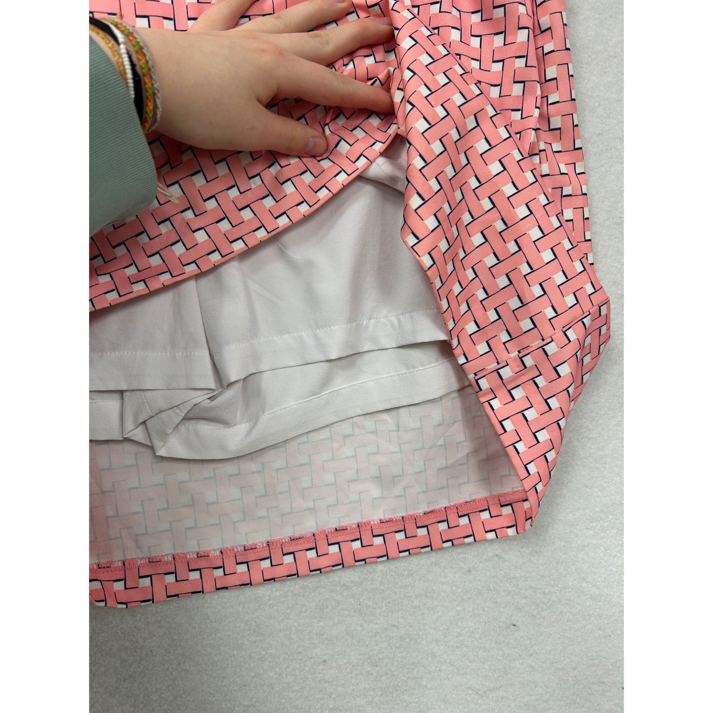 Pink Geometric Print A-Line Mini Skirt With Side Pockets #6992