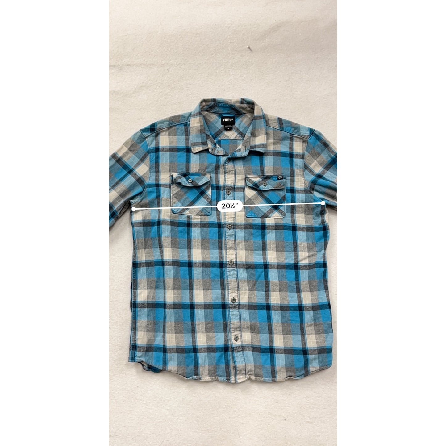 Fox Mens Large Blue & Gray Plaid Long-Sleeve Button-Up Shirt #8922