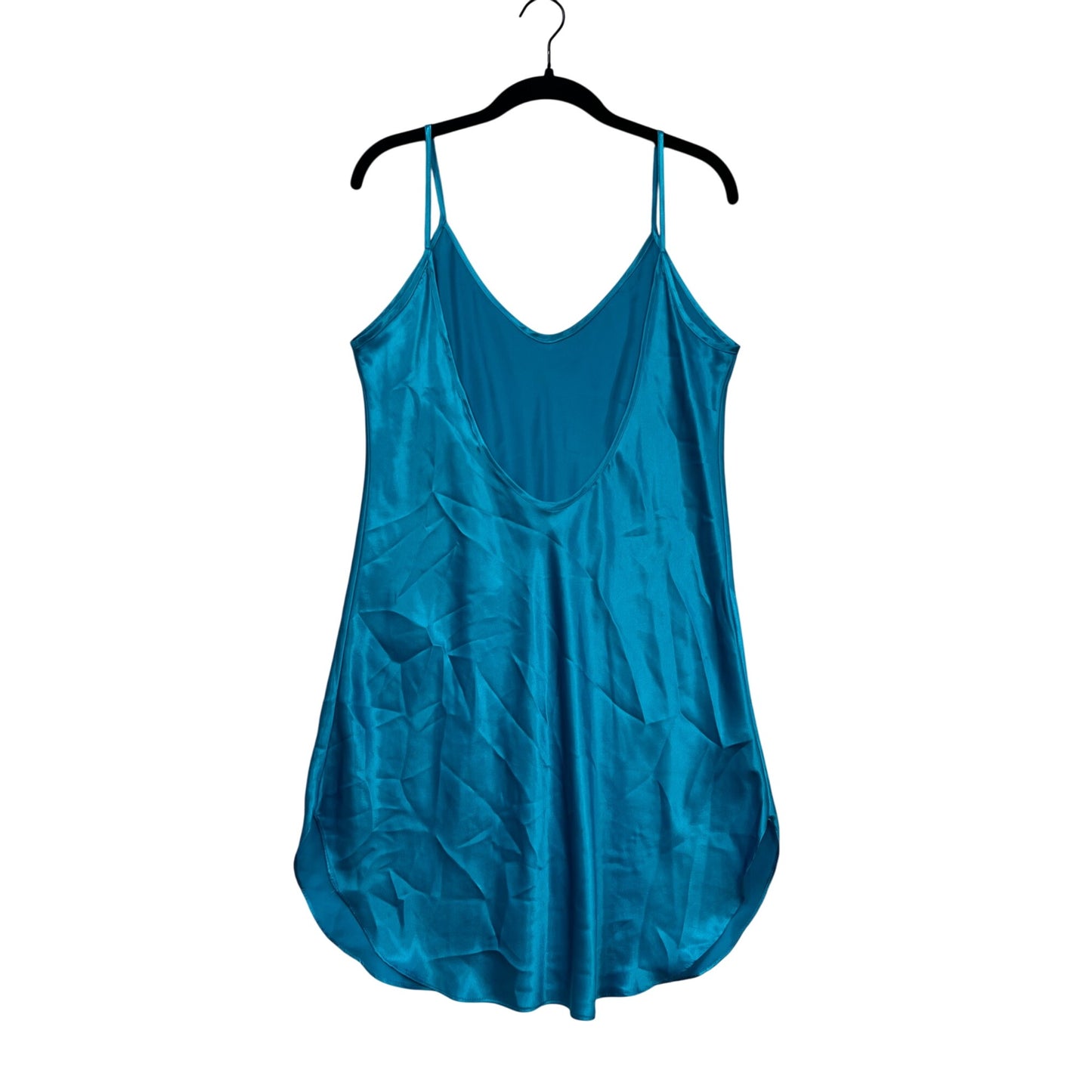 Honors Womens Large Turquoise Satin Slip Dress With Adjustable Spaghetti Straps #6919