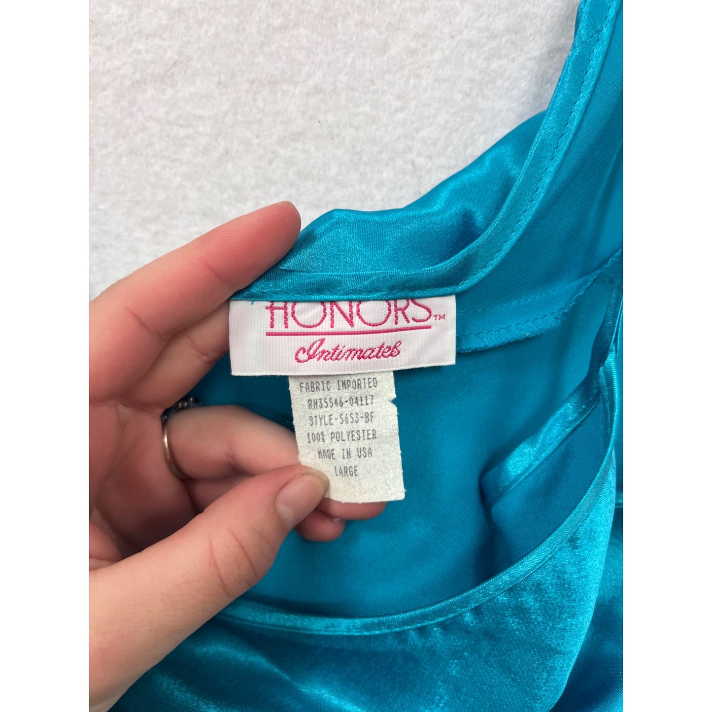 Honors Womens Large Turquoise Satin Slip Dress With Adjustable Spaghetti Straps #6919