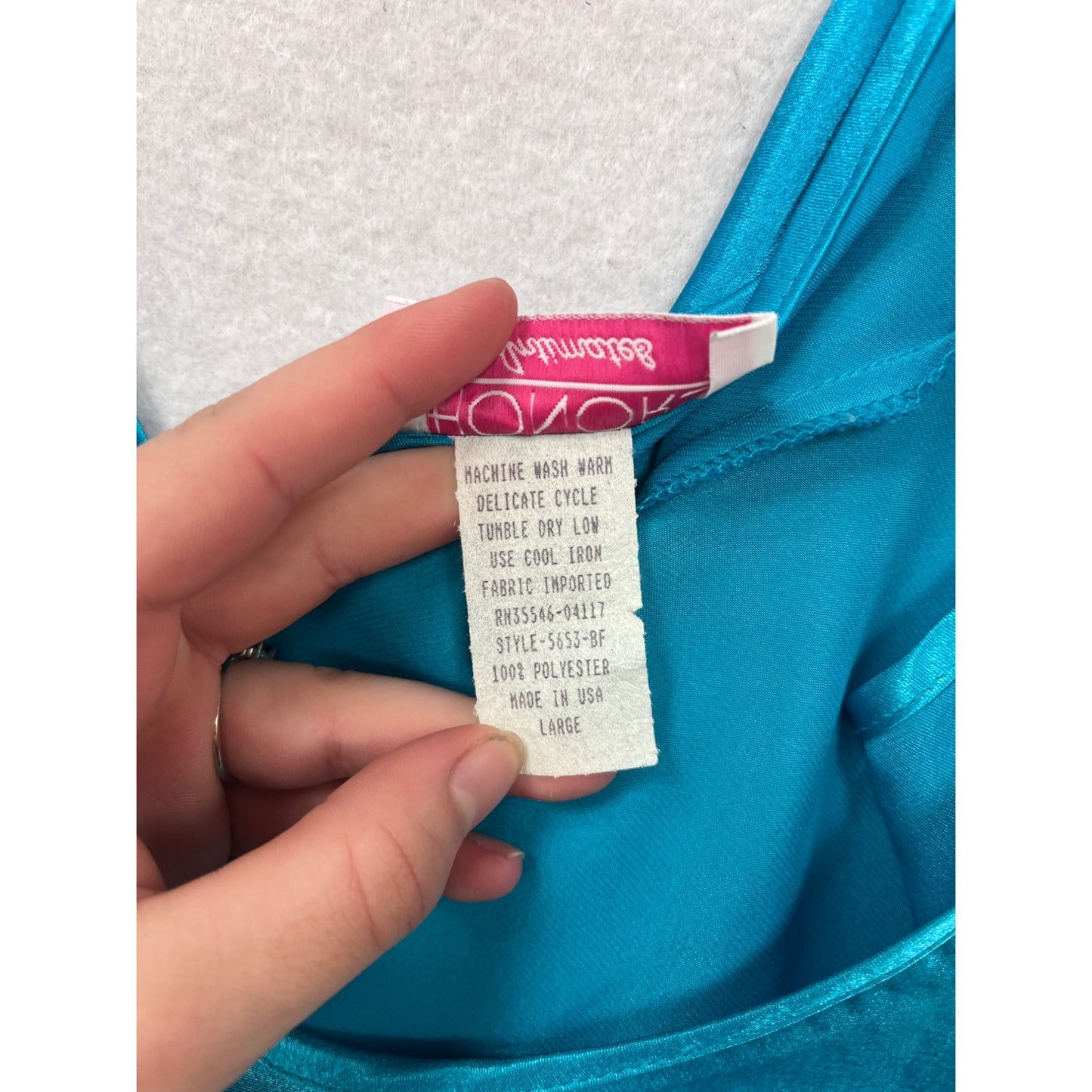 Honors Womens Large Turquoise Satin Slip Dress With Adjustable Spaghetti Straps #6919