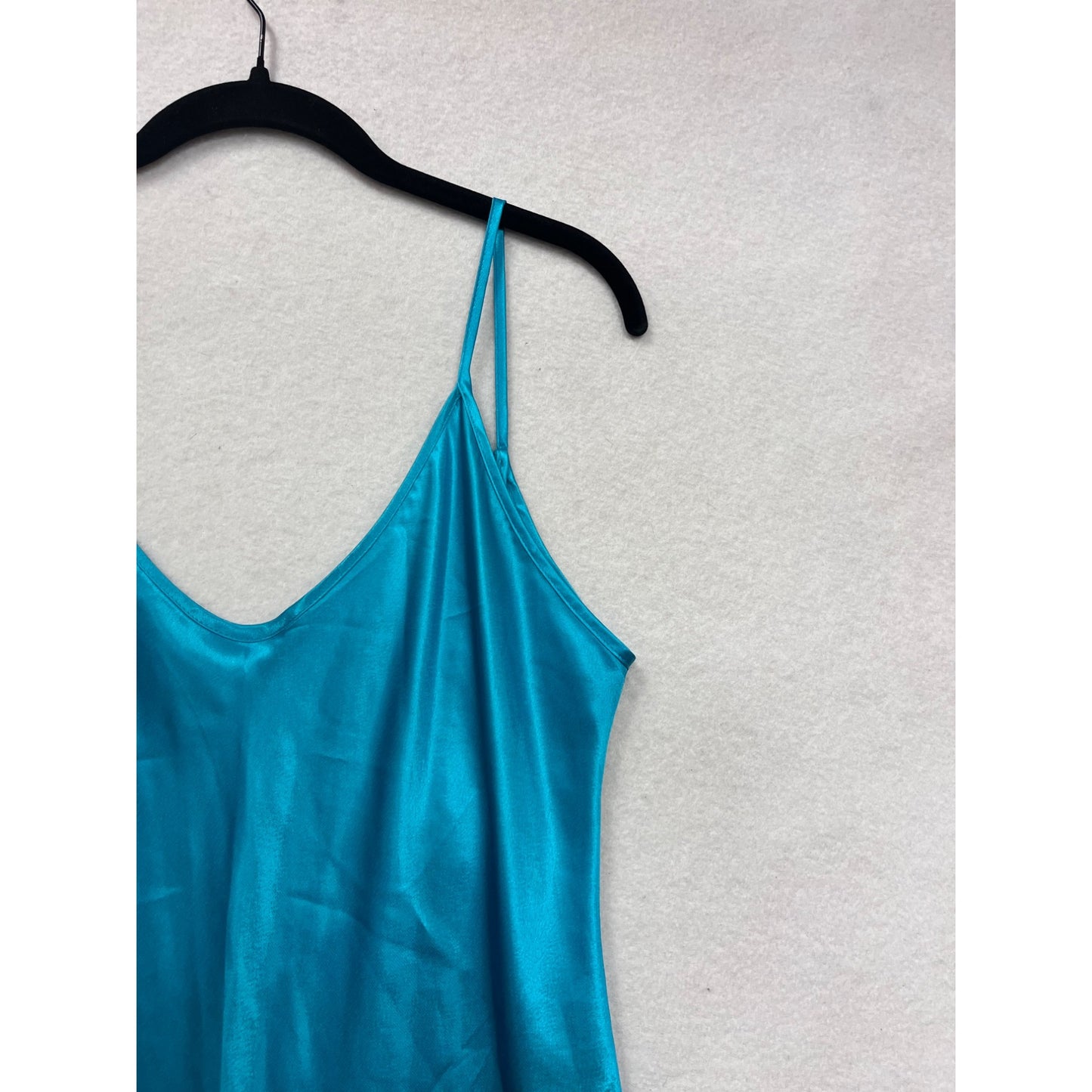 Honors Womens Large Turquoise Satin Slip Dress With Adjustable Spaghetti Straps #6919