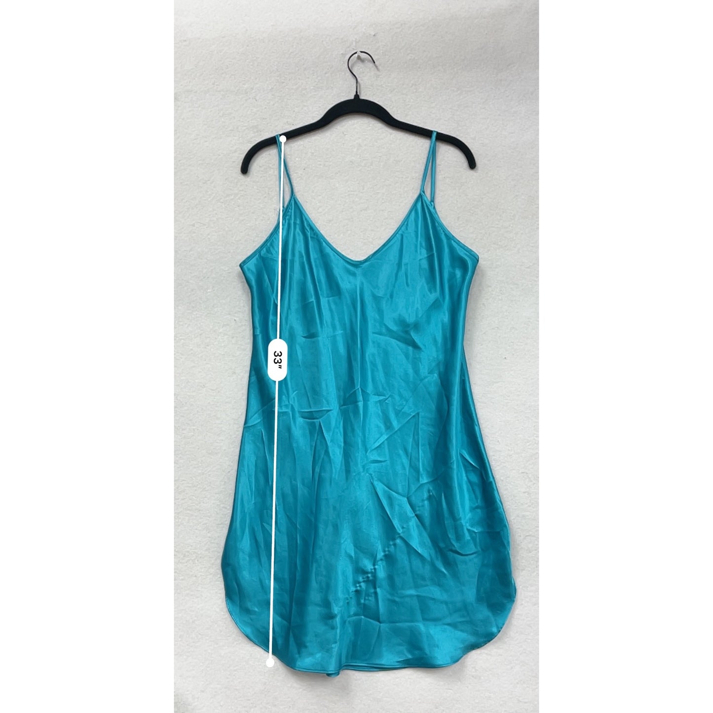 Honors Womens Large Turquoise Satin Slip Dress With Adjustable Spaghetti Straps #6919