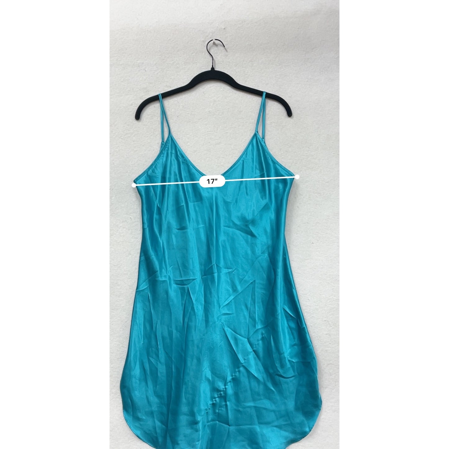 Honors Womens Large Turquoise Satin Slip Dress With Adjustable Spaghetti Straps #6919