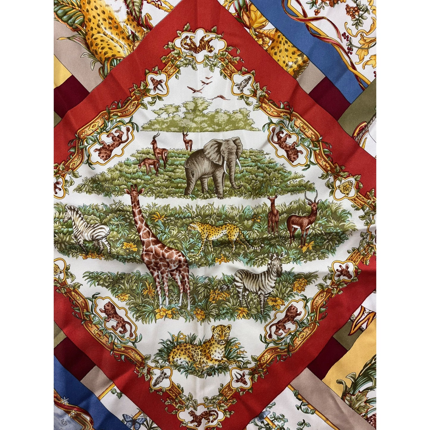 Vintage Authentic Salvatore Ferragamo Silk Scarf Animal Print 35"x35" Women's Scarf #6086