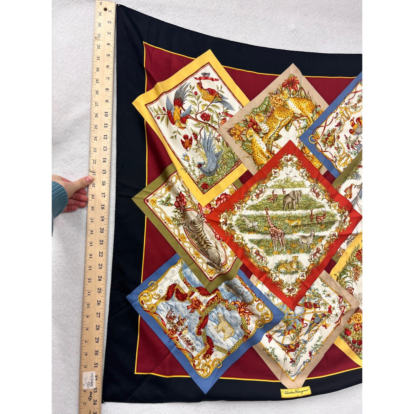 Vintage Authentic Salvatore Ferragamo Silk Scarf Animal Print 35"x35" Women's Scarf #6086