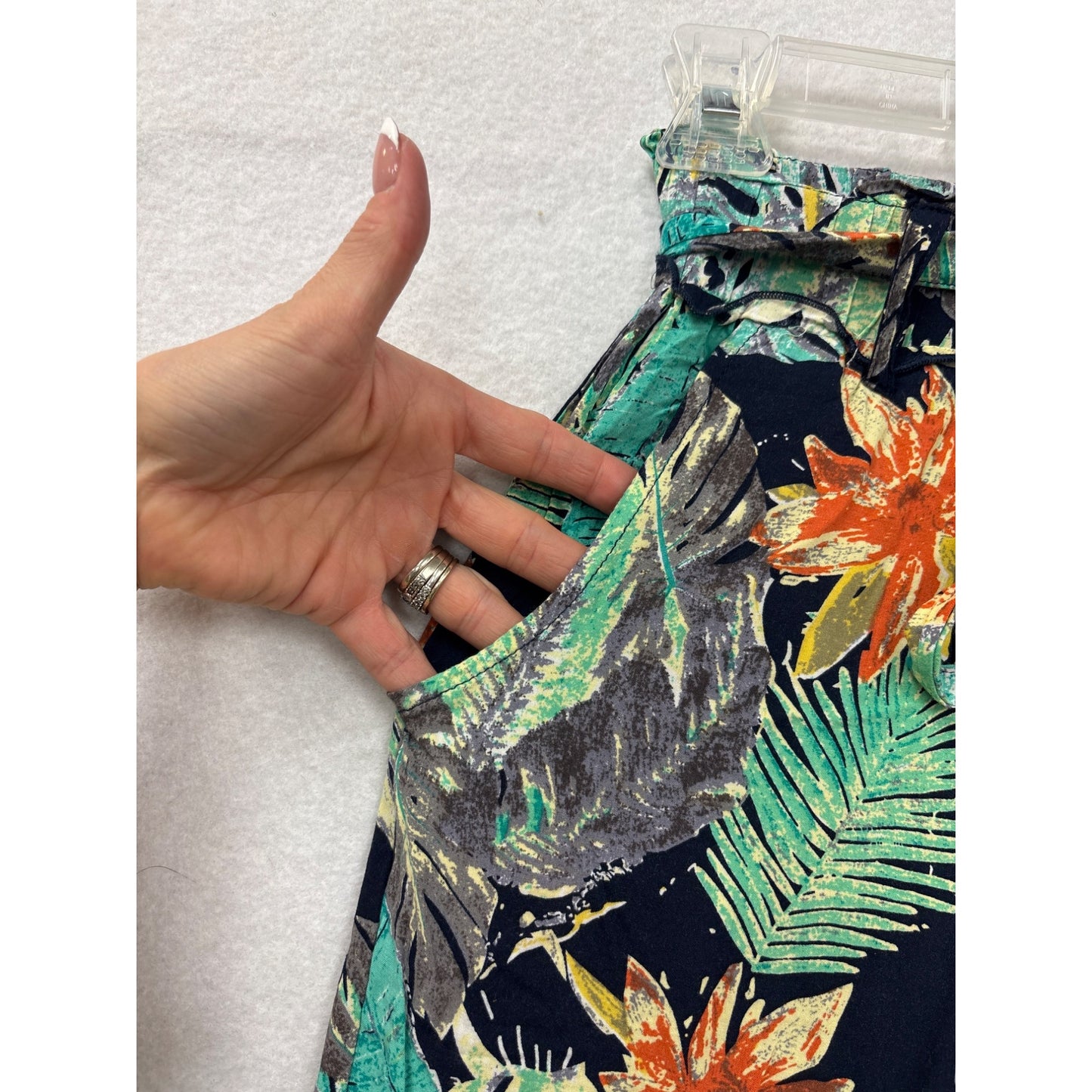 Tropical Floral Wide-Leg Rayon Pants With Tie Waist & Pockets #6971
