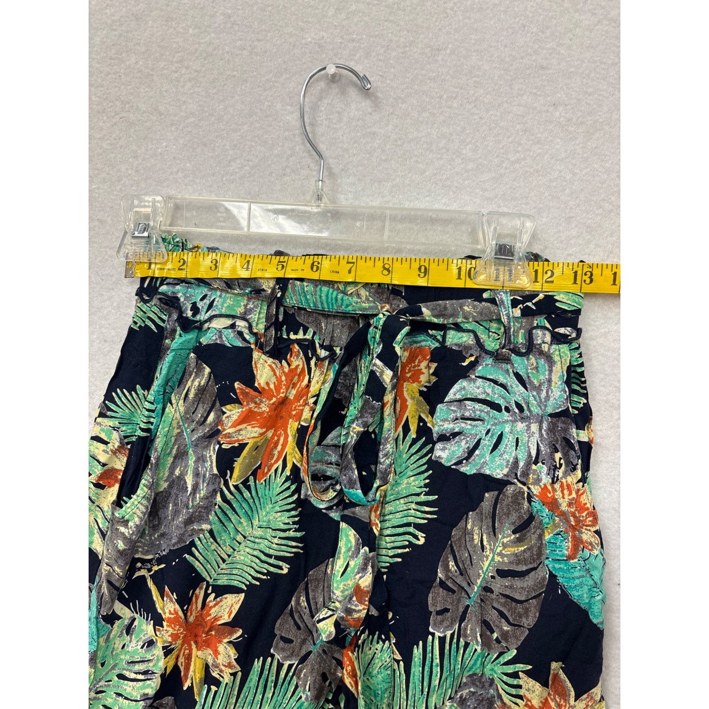 Tropical Floral Wide-Leg Rayon Pants With Tie Waist & Pockets #6971