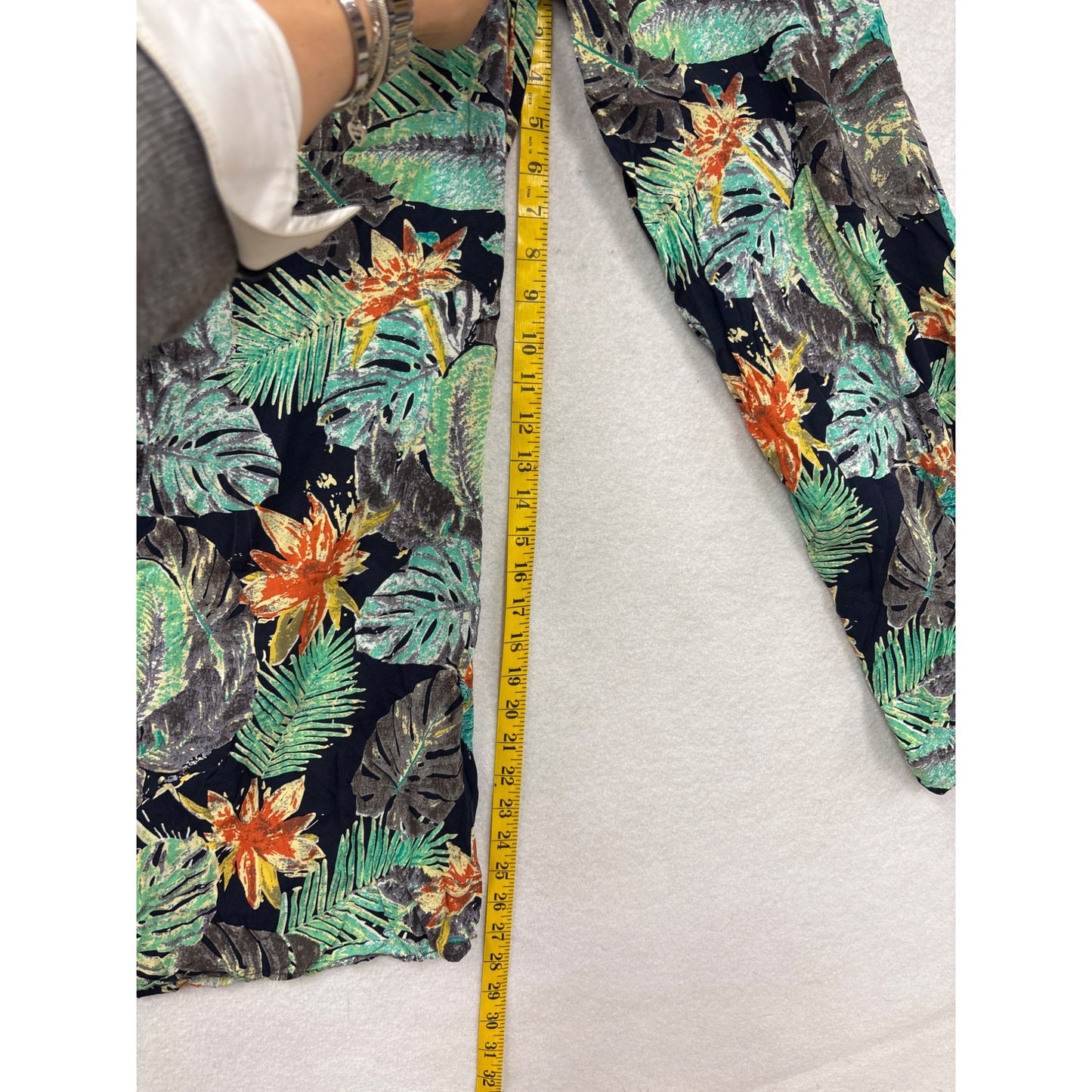 Tropical Floral Wide-Leg Rayon Pants With Tie Waist & Pockets #6971
