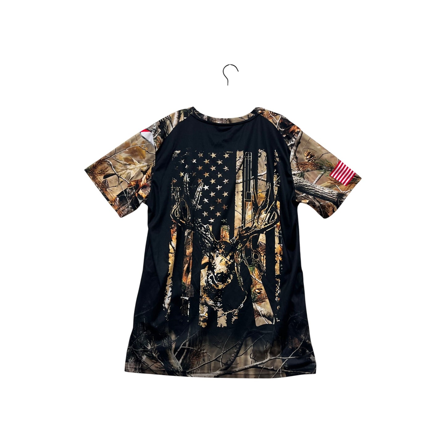 Under Armour Mens L Camo & USA Flag Graphic T-Shirt Deer Print Hunting Theme Black #6882
