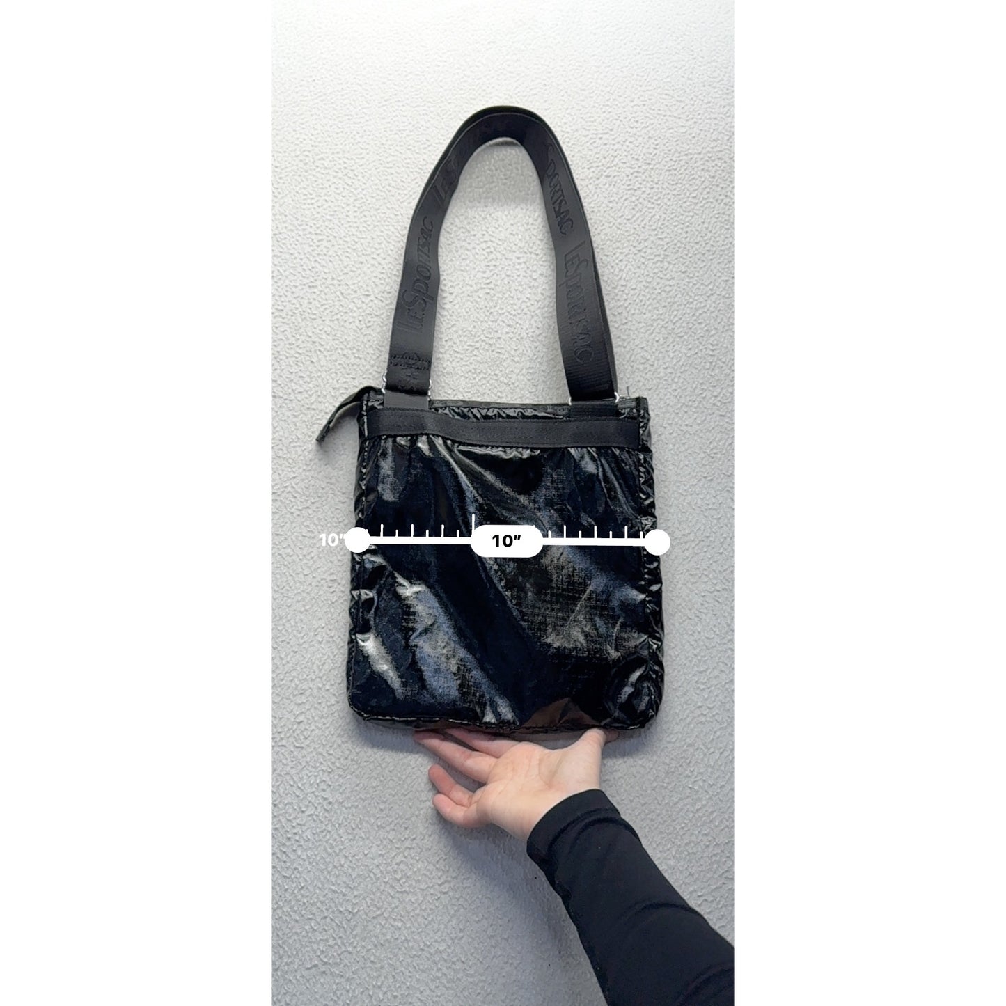 LeSportsac Black Shiny Nylon Crossbody Bag With Adjustable Strap #9710