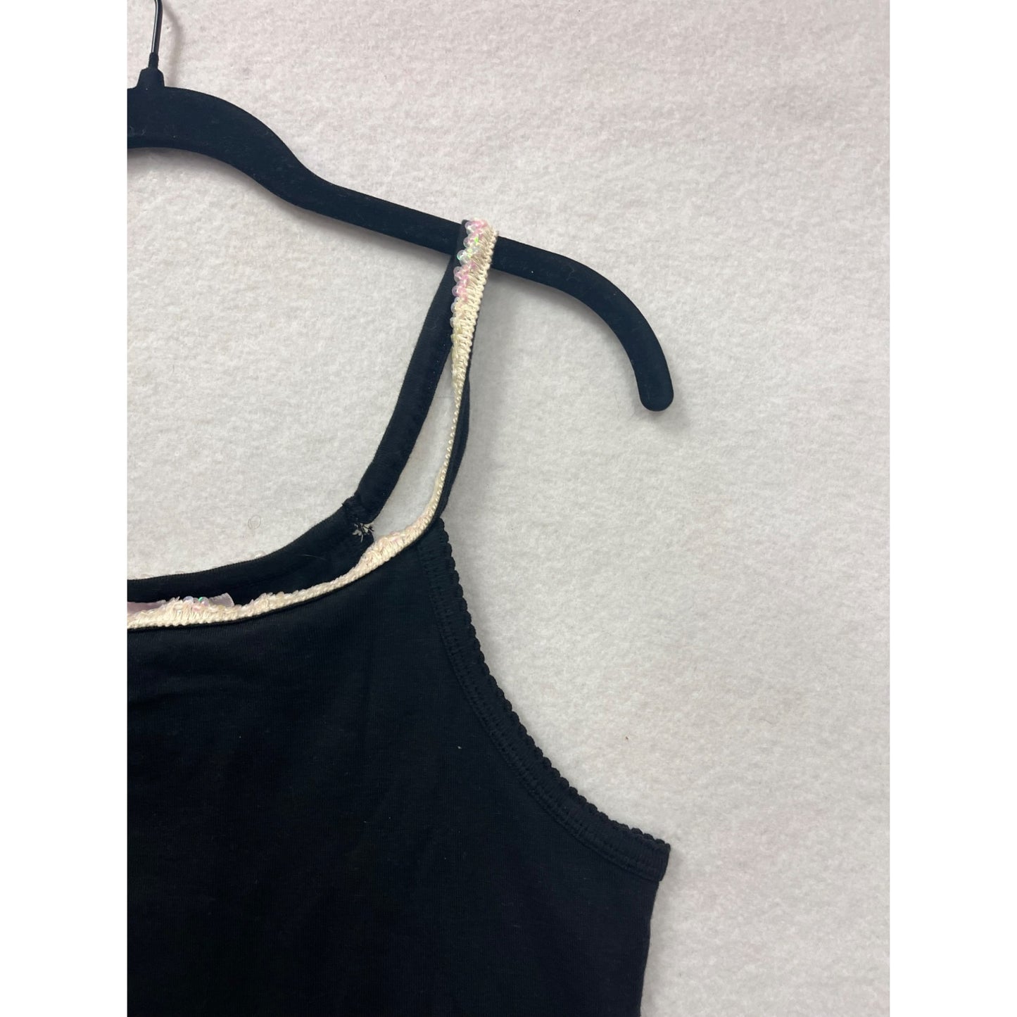 Victorias Secret Womens Black Sequin Strap Tank Top #6118