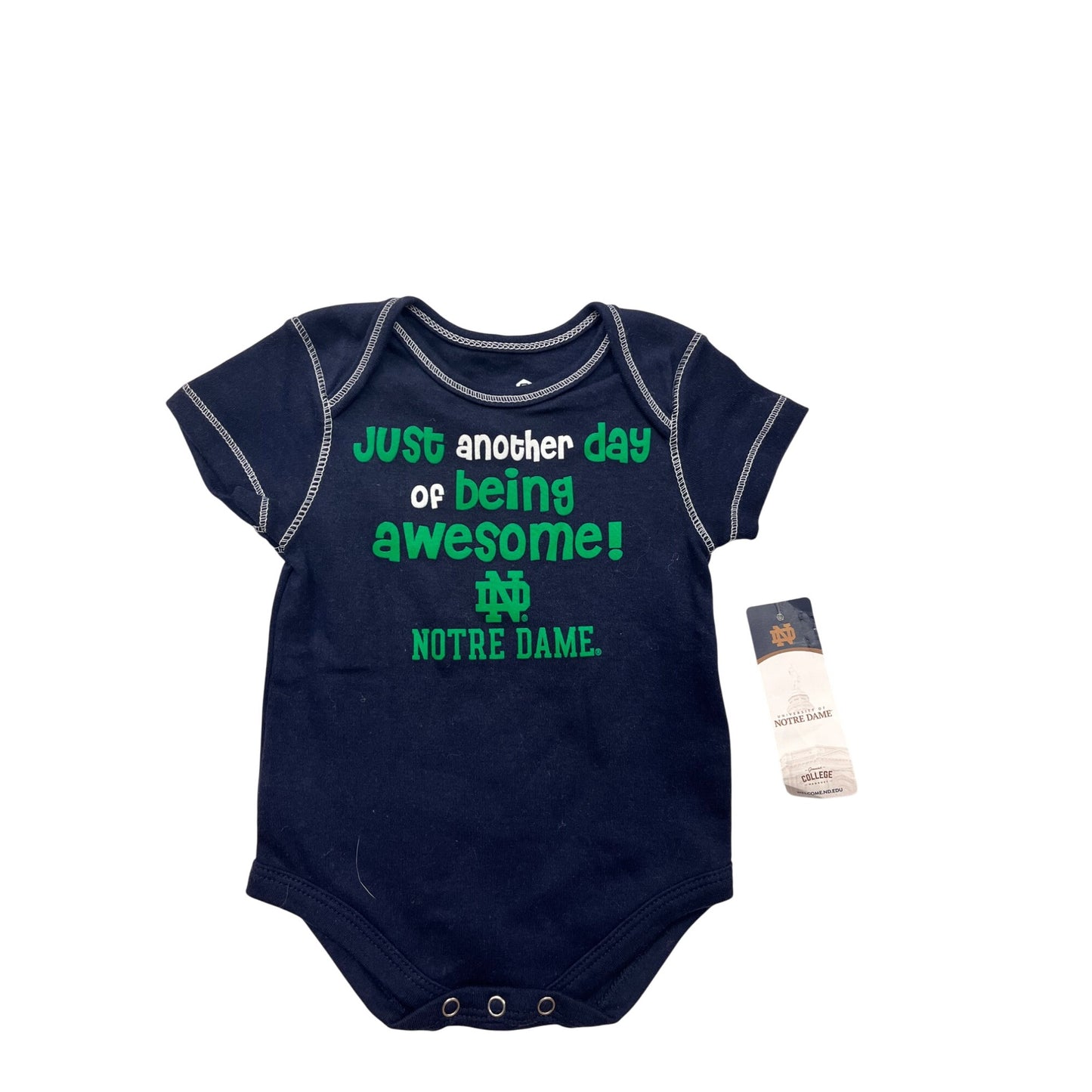 Notre Dame Baby Bodysuit 0/3M Just Another Day Of Being Awesome Navy Blue NWT #6456