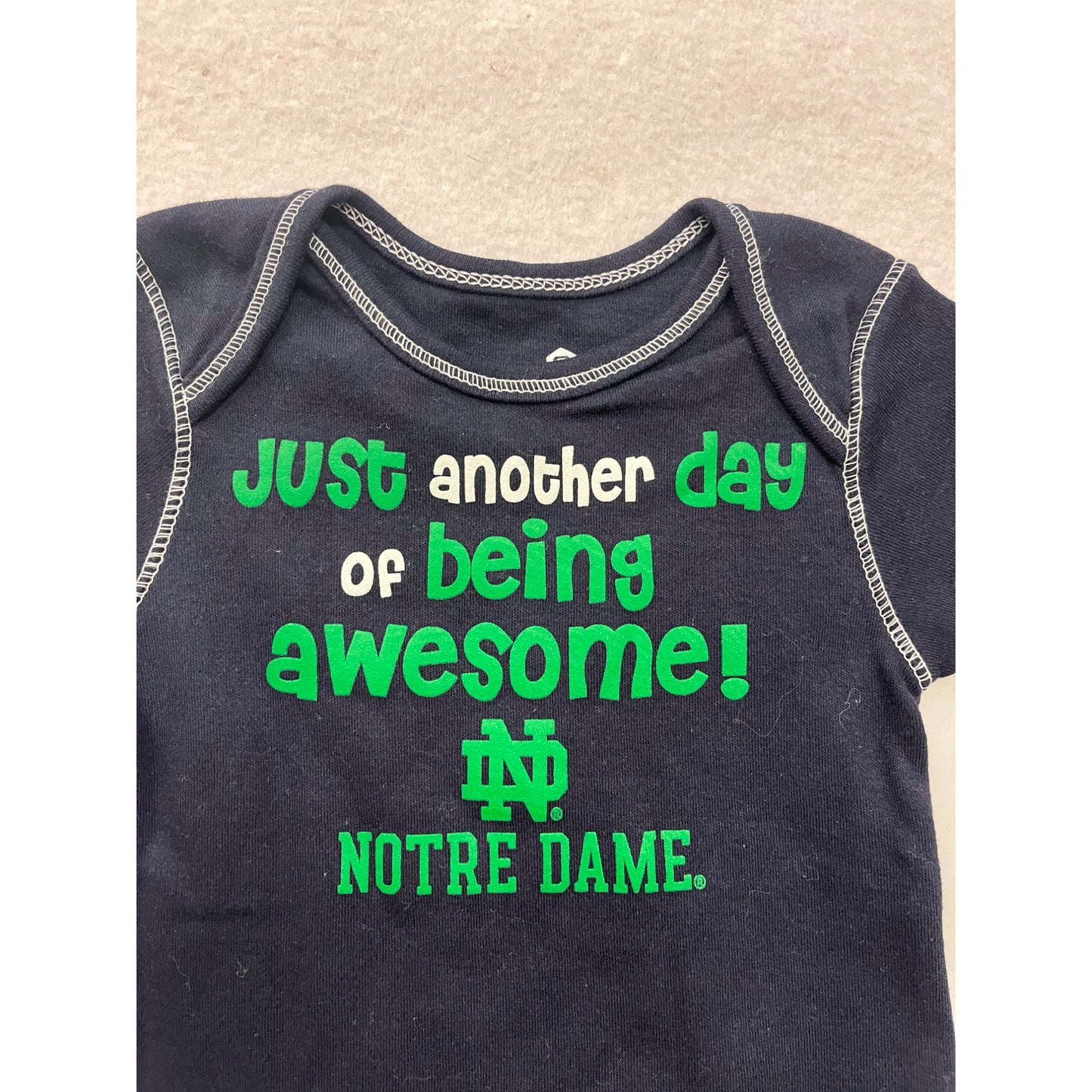 Notre Dame Baby Bodysuit 0/3M Just Another Day Of Being Awesome Navy Blue NWT #6456