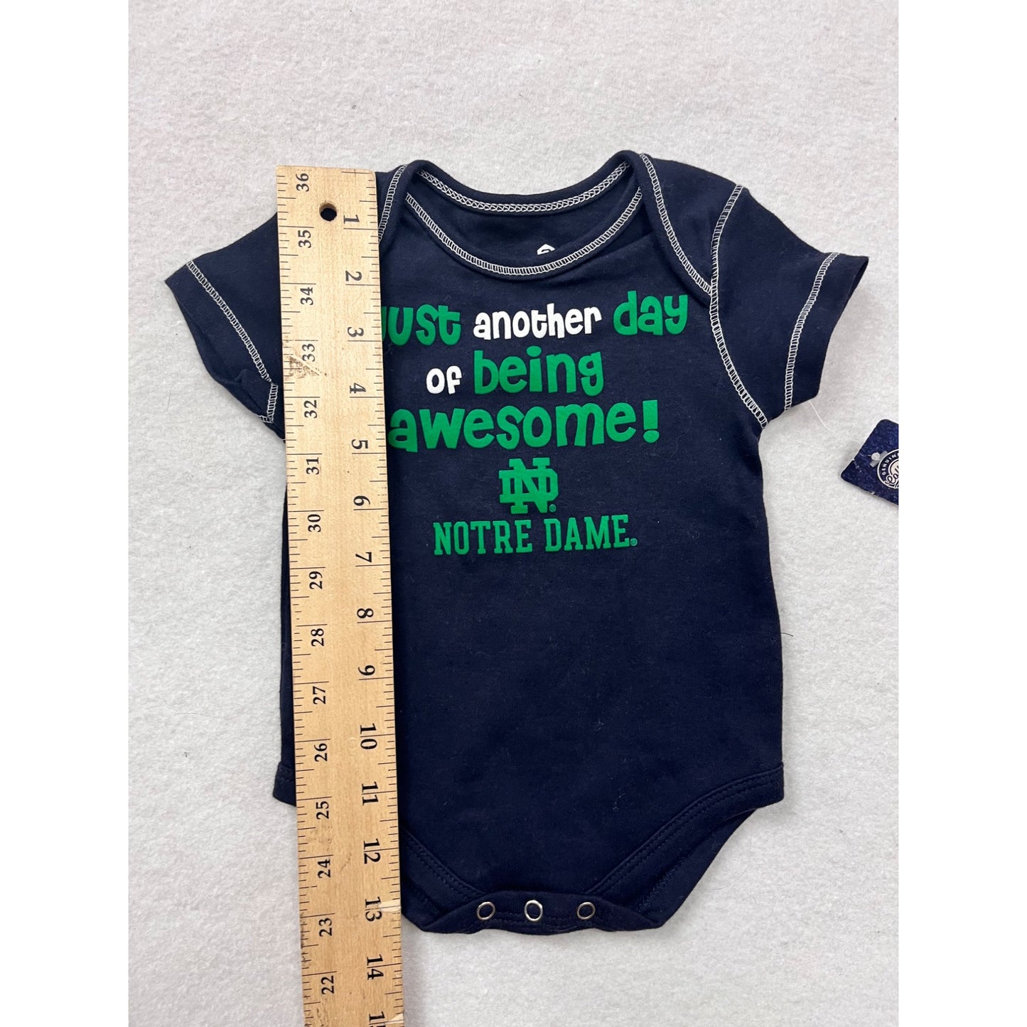 Notre Dame Baby Bodysuit 0/3M Just Another Day Of Being Awesome Navy Blue NWT #6456