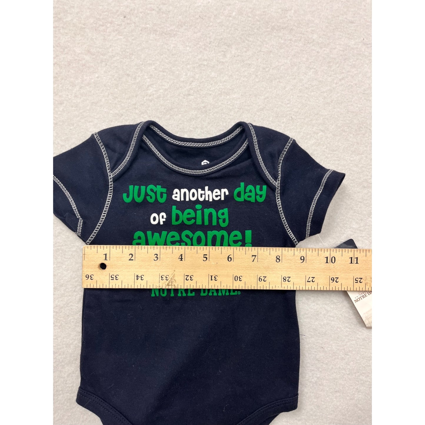 Notre Dame Baby Bodysuit 0/3M Just Another Day Of Being Awesome Navy Blue NWT #6456